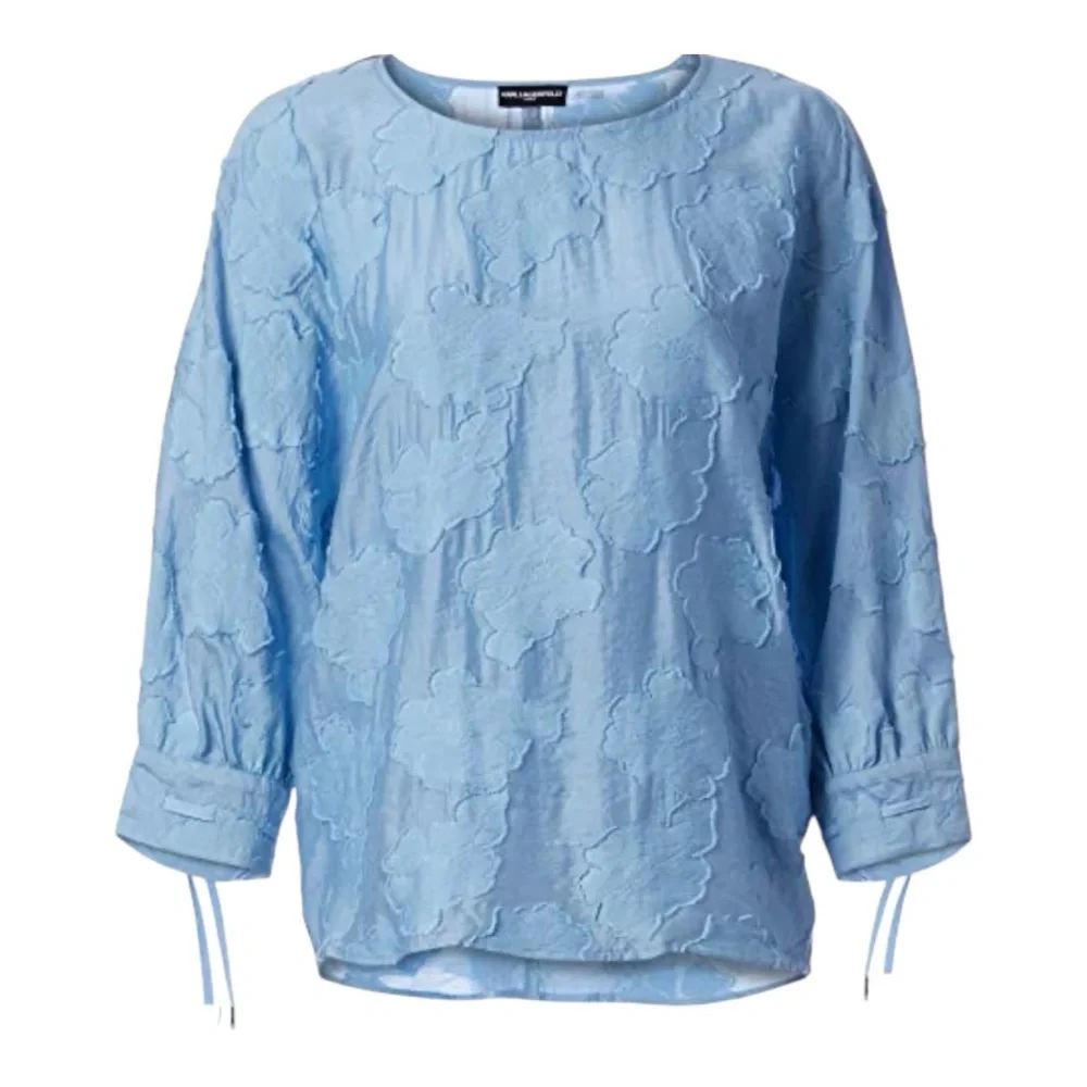 Karl Lagerfeld Paris Women’s Burnout Lace Blouse Soft Long Sleeve Tops Size M/XL - Picture 2 of 7